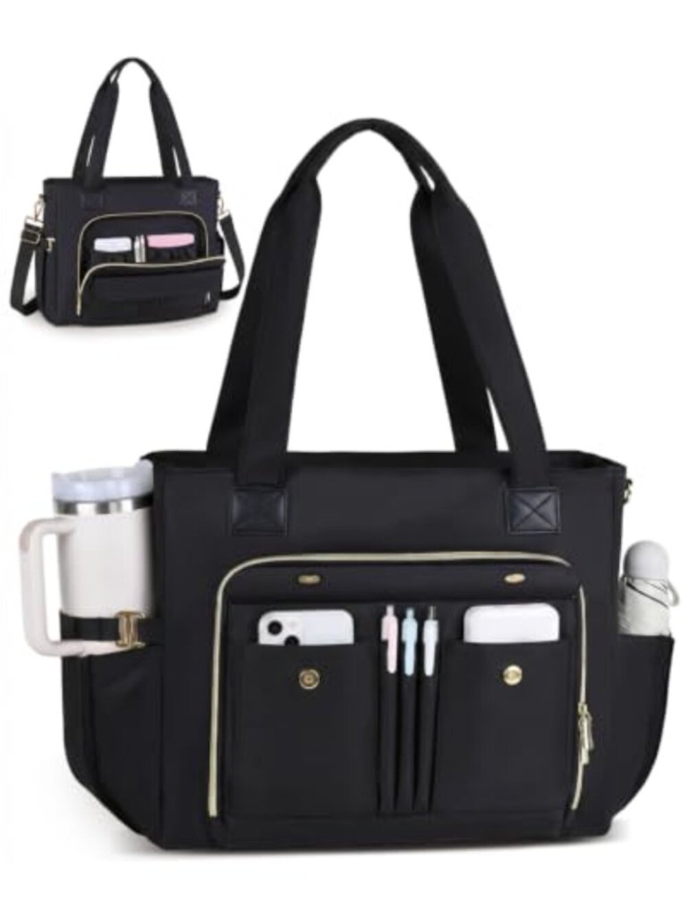 15.6 Inch Laptop Tote Work Bag Large Capacity with Luggage Strap Bottle Holder